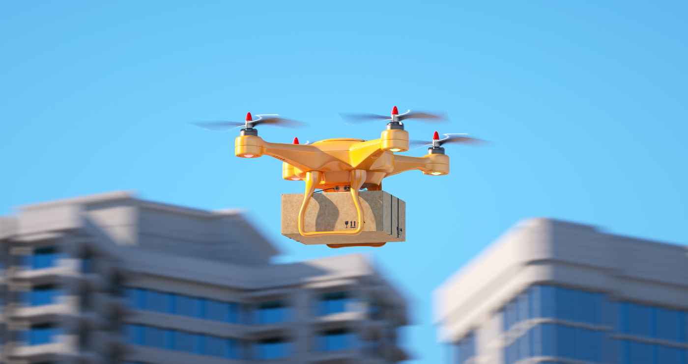 Drone going to deliver the parcel