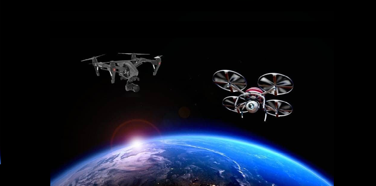 Drones flying in space